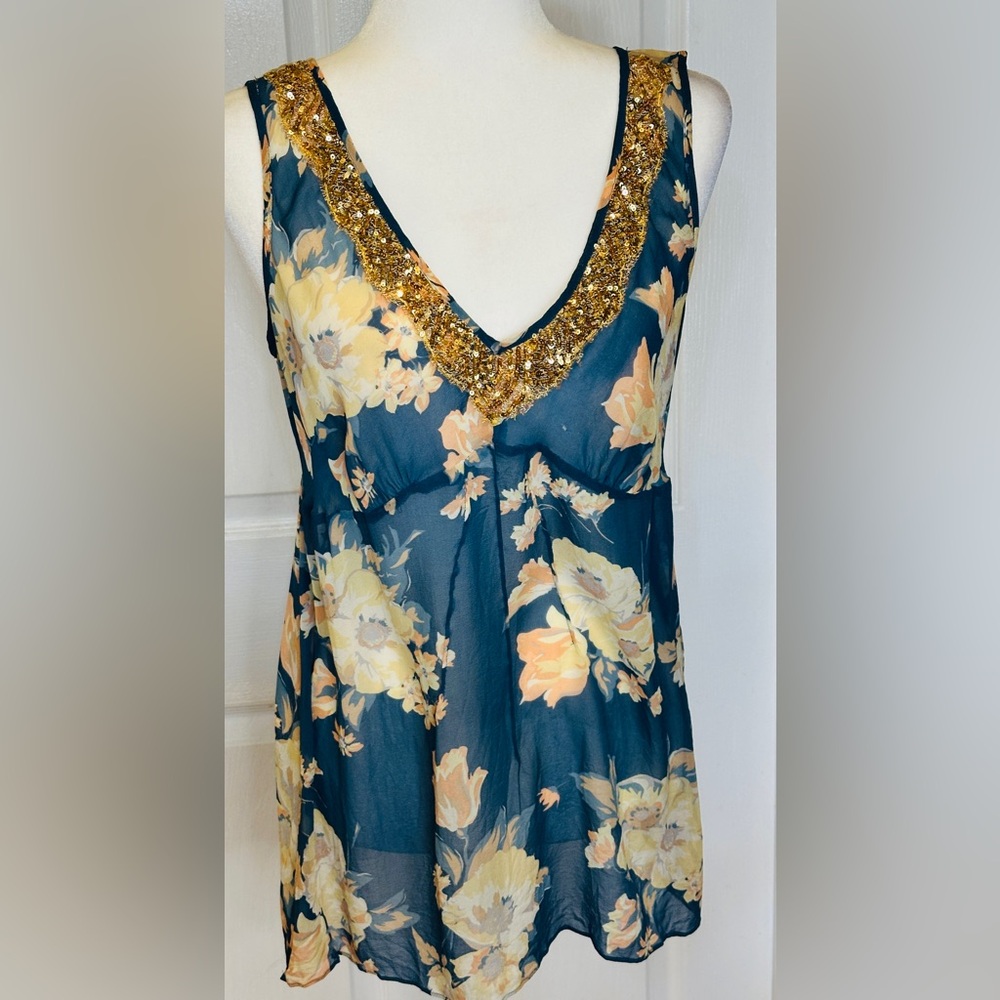 Banana Republic Blouse Top Gold Sequined Blue Size 12